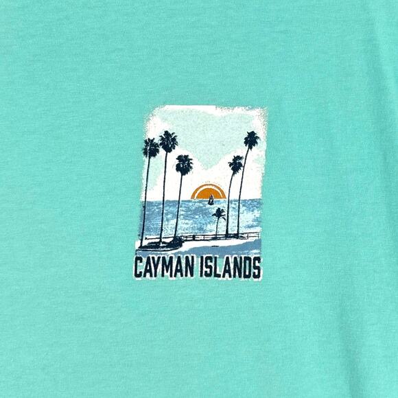COMFORTWASH Teal Turquoise Cayman Islands Beach Scene Graphic T-Shirt Large - Picture 2 of 7